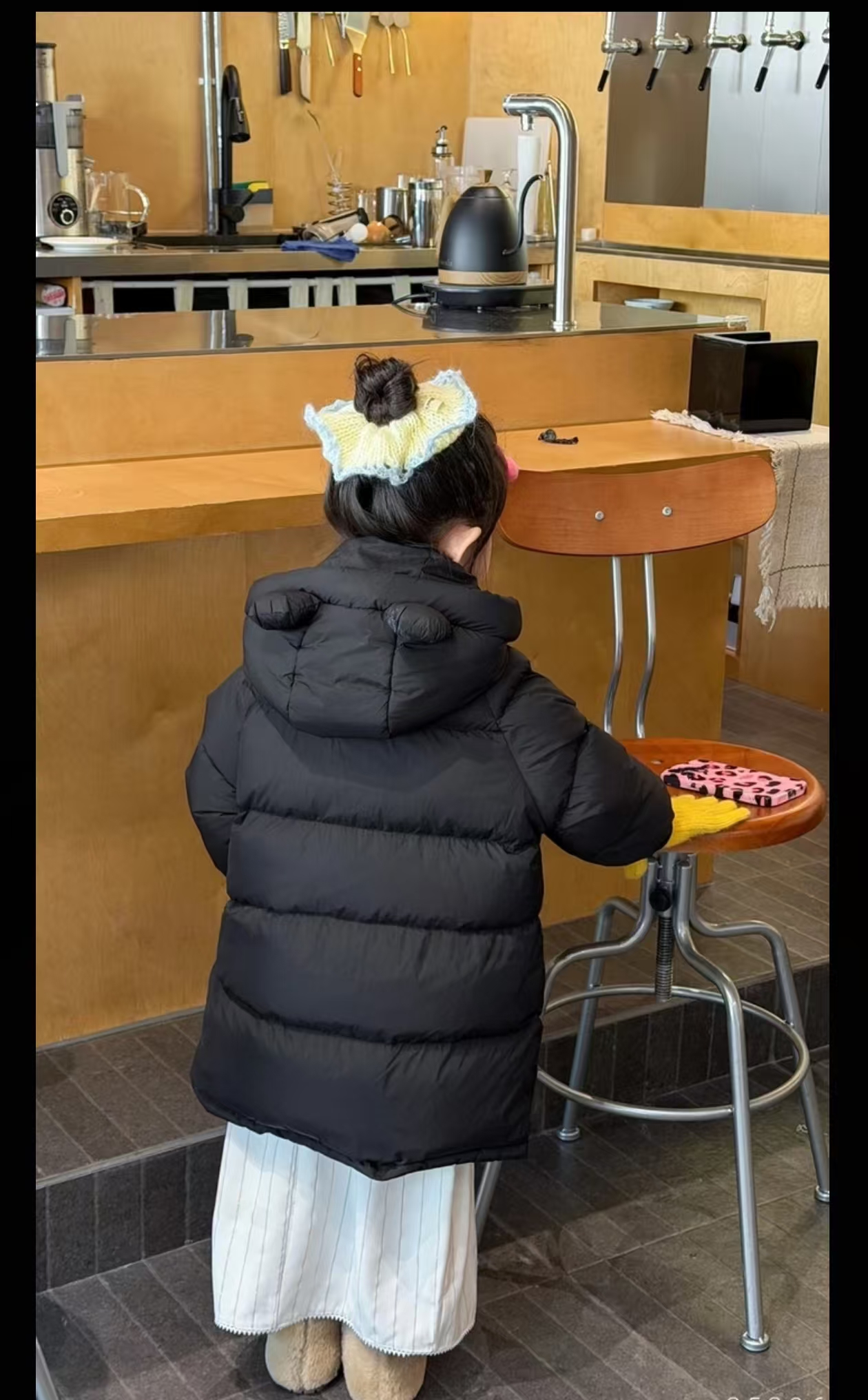 女童中长款连帽纯色棉衣冬季加厚保暖洋气休闲外套