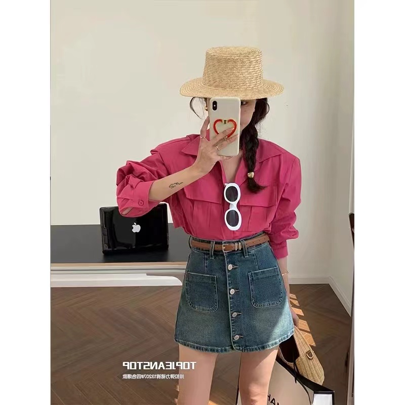 【XIAOQI】A107福利高腰排扣复古牛仔半身裙