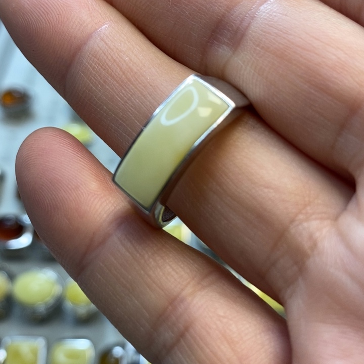 琥珀银S925镶嵌戒指