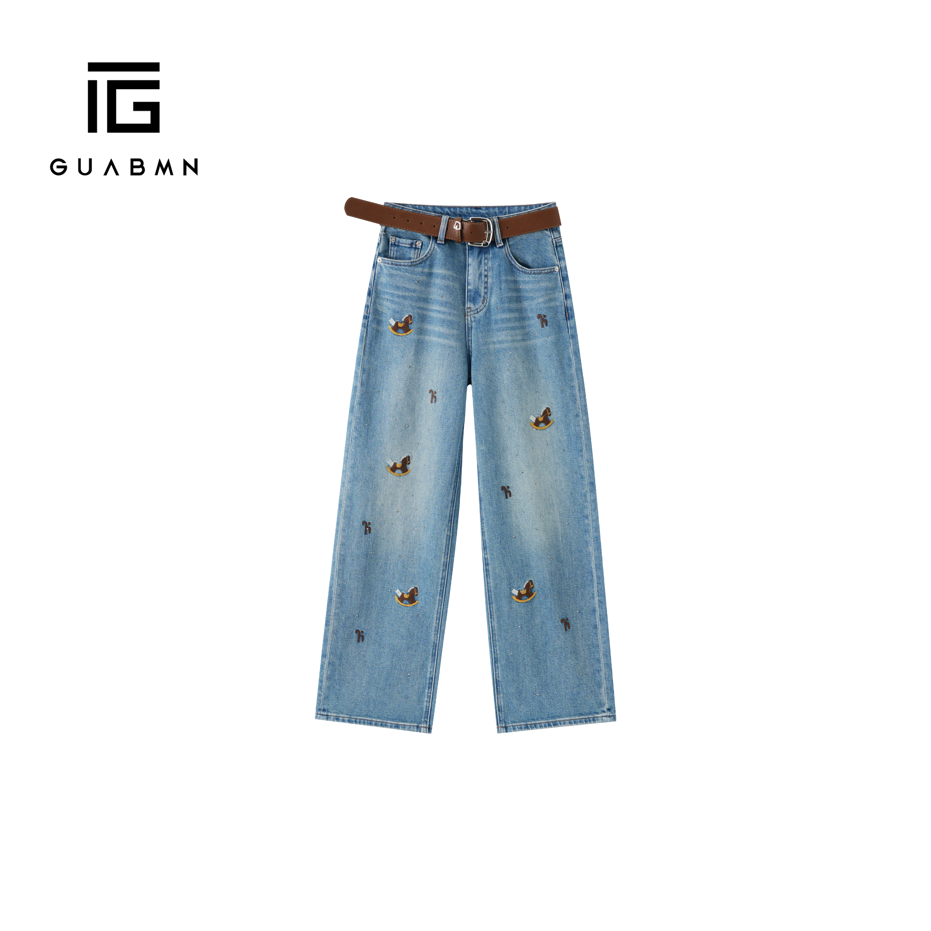 GUABMN2026春季新款高级感小马刺绣显瘦百搭牛仔裤6119