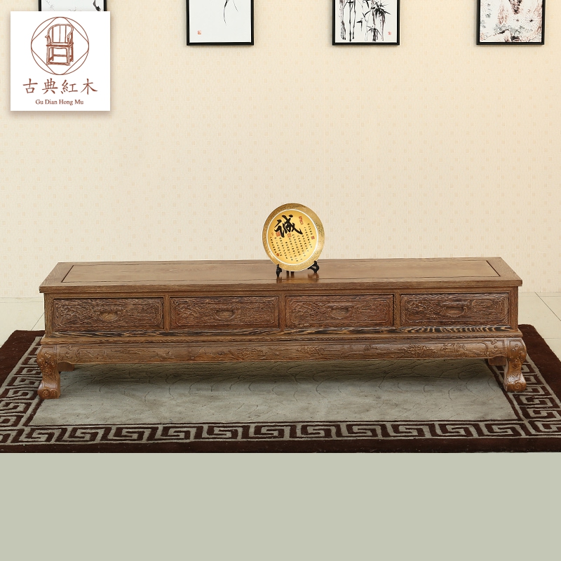 鸡翅木电视柜客厅中式红木家具茶几组合全实木简约四抽矮地柜