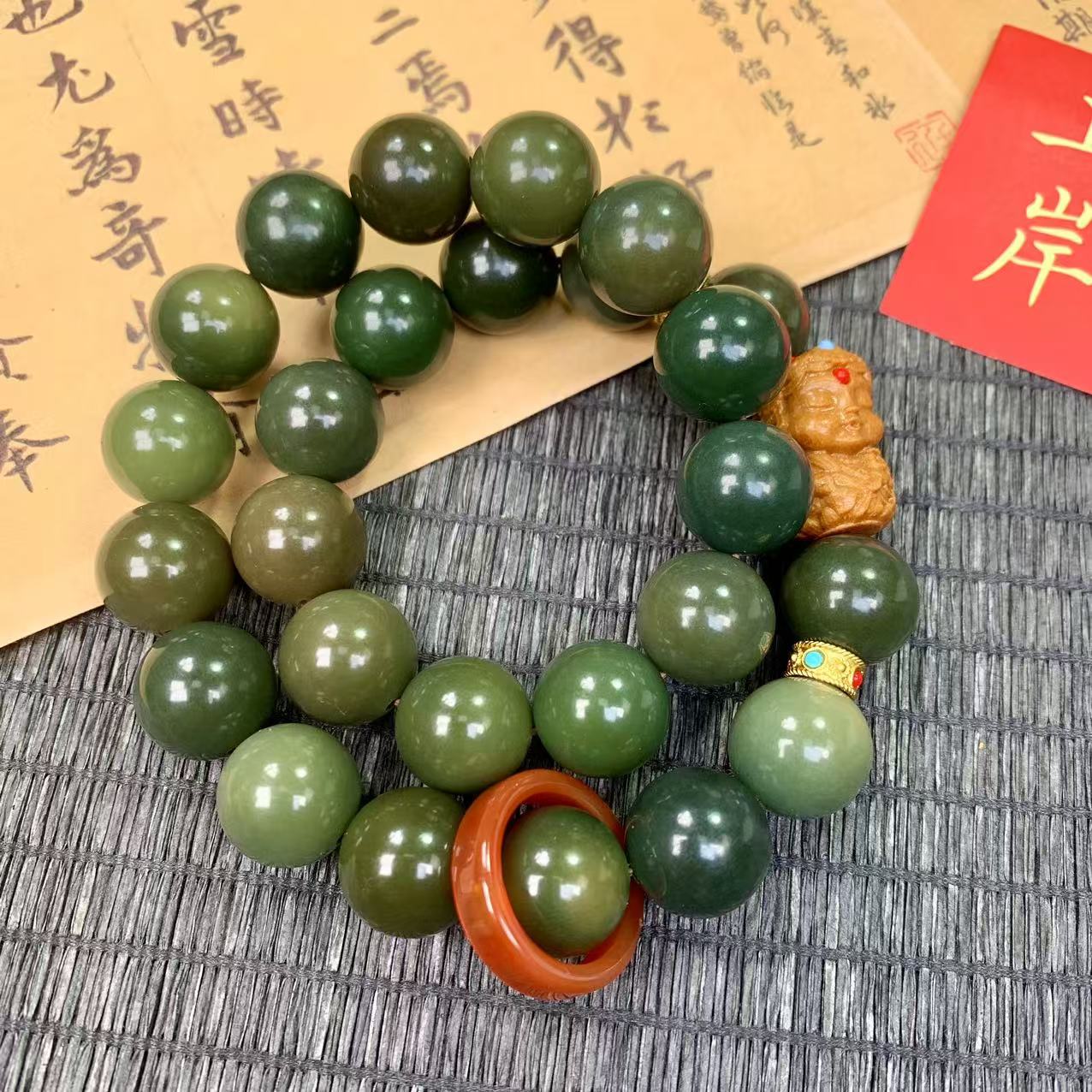 15大卡 苔痕青绿 双圈菩提手串