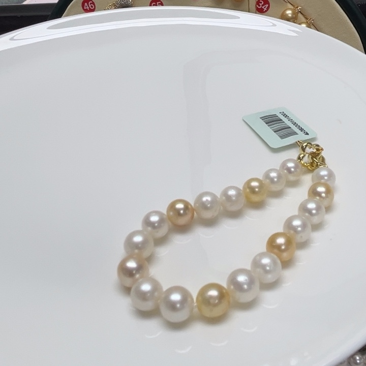 手链海水珍珠银S925镶嵌金珠 澳白 7-9mm 126号