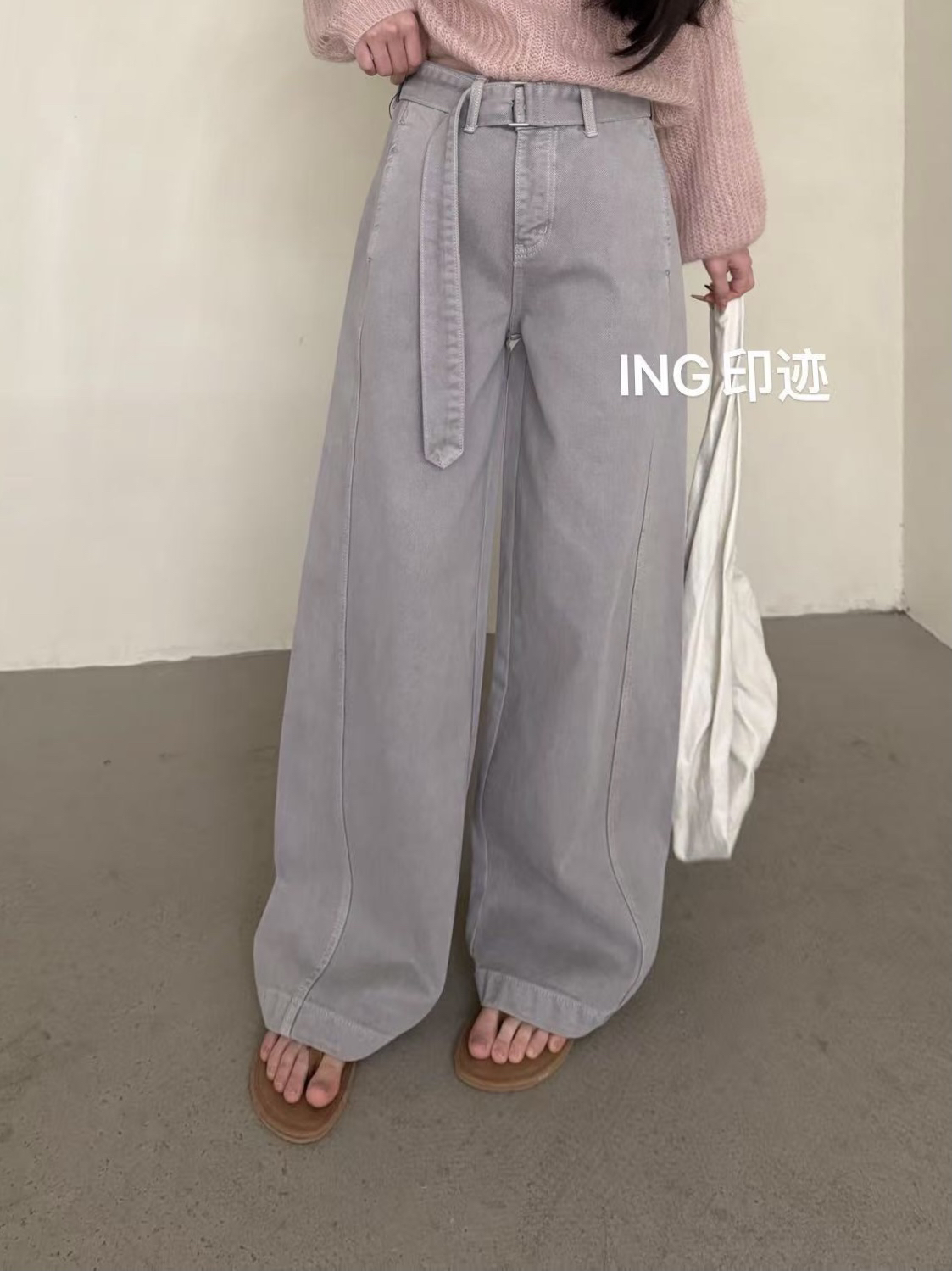 有货印迹#3105春夏福利高品质无弹阔腿牛仔裤，裤长：105cm