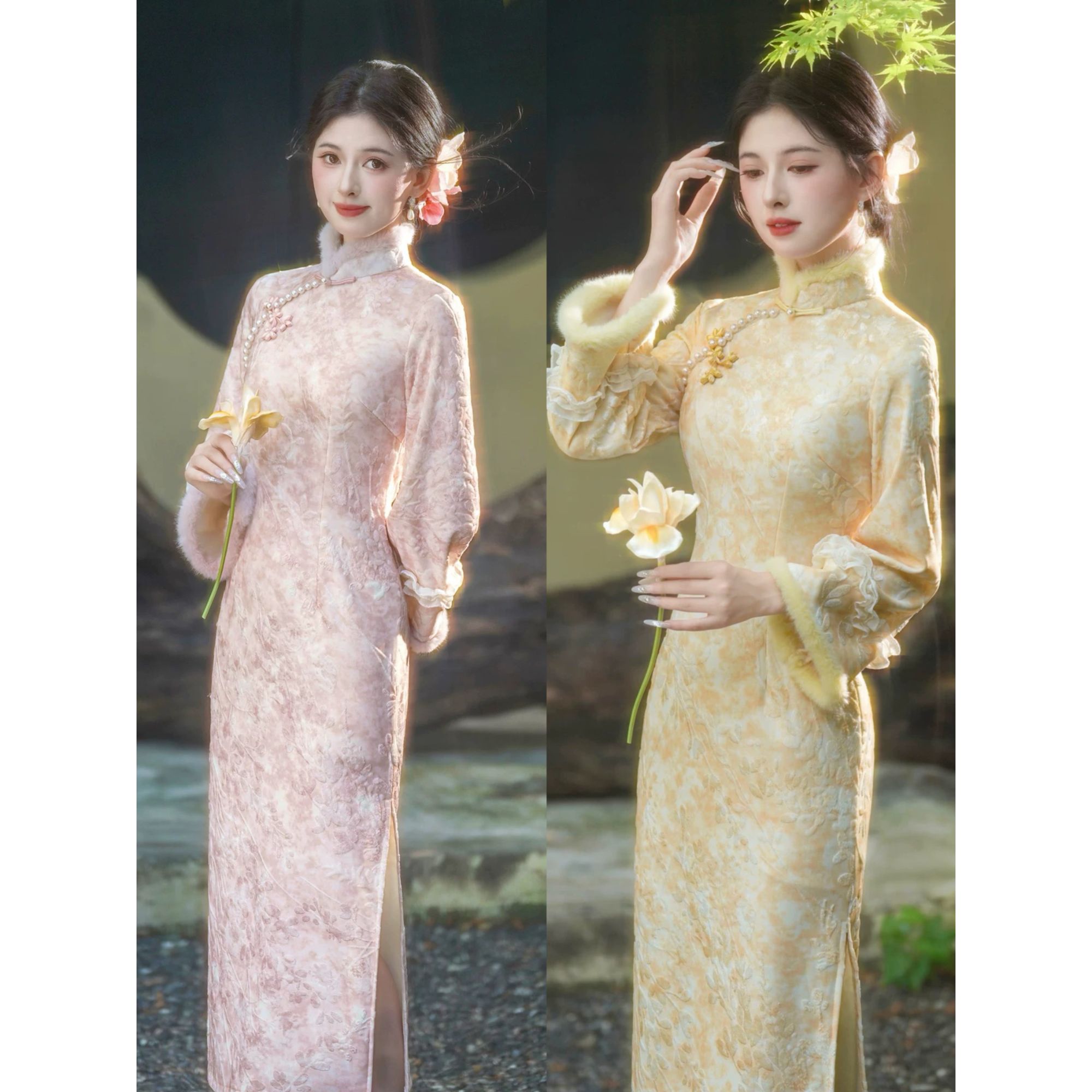 【江南贵女-加绒】潇夫人自制旗袍黄色加厚长袖新中式改良年轻款