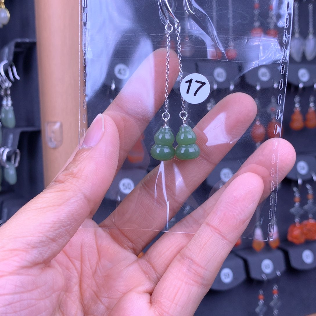 和田玉耳饰银S925镶嵌