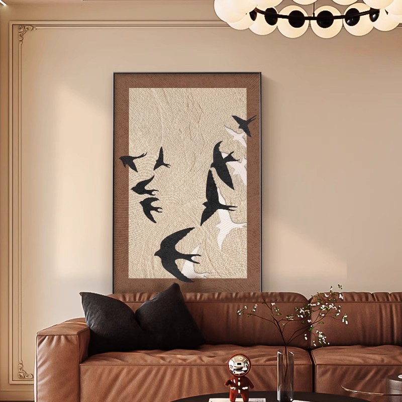 抽象玄关装饰画轻奢大象走廊玄关挂画入户正对门竖版过道壁画