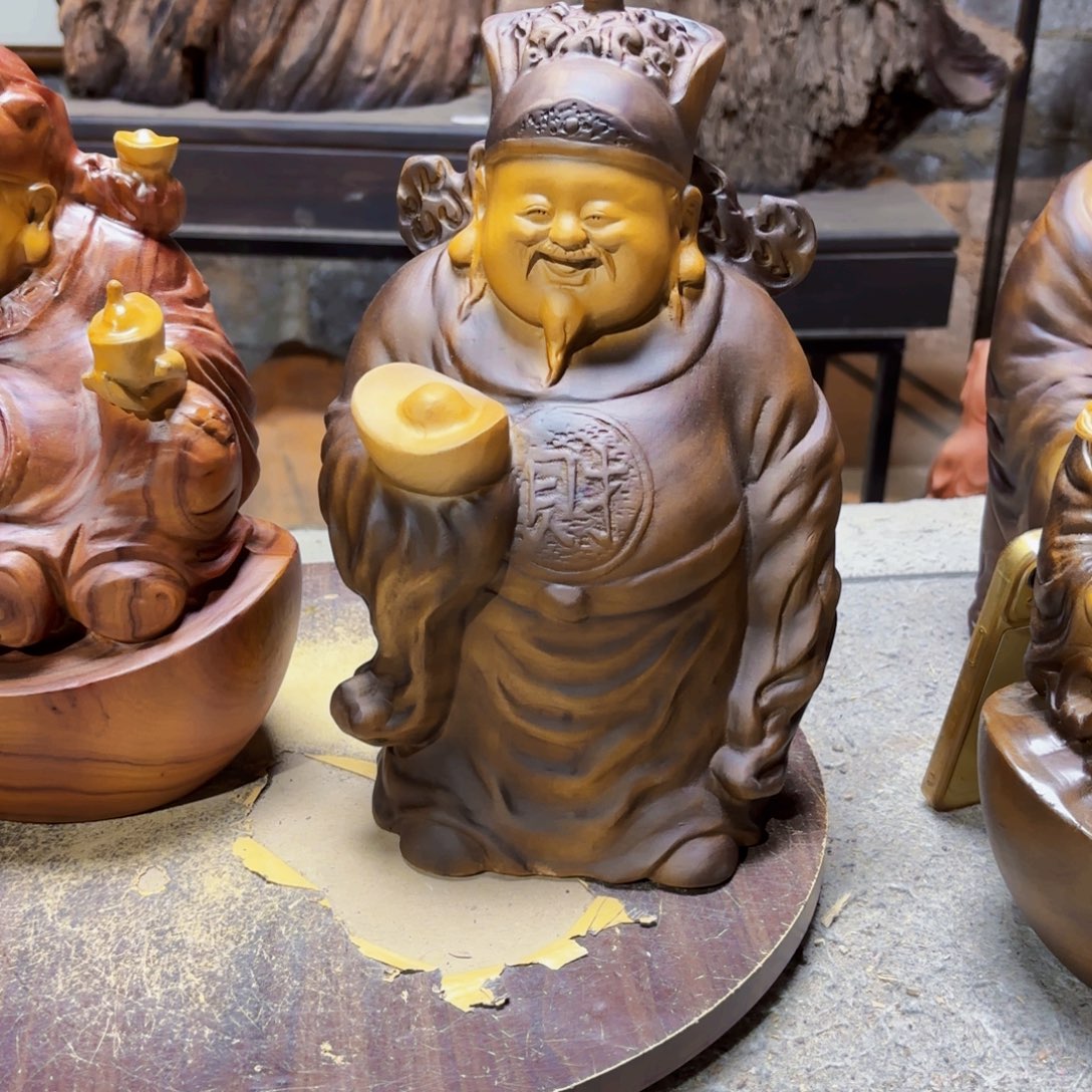 开***好香樟木元宝小财神