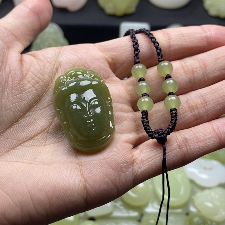 ꧔***聊佛头吊坠深晴水色单面