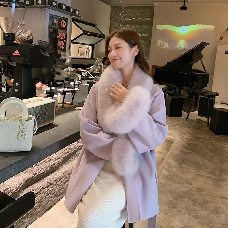 冰岛恋人2025冬季新款双面羊毛大衣狐狸毛领毛呢大衣外套女