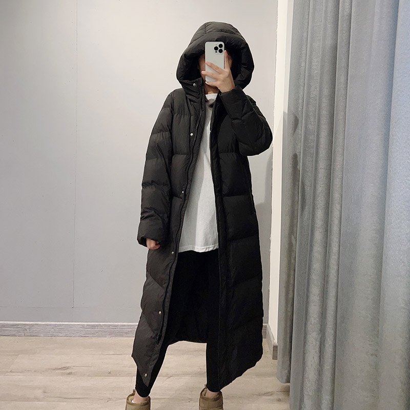 UCUB /若宿新款95白鸭绒加厚羽绒服女加长款连帽过膝外套防风三防