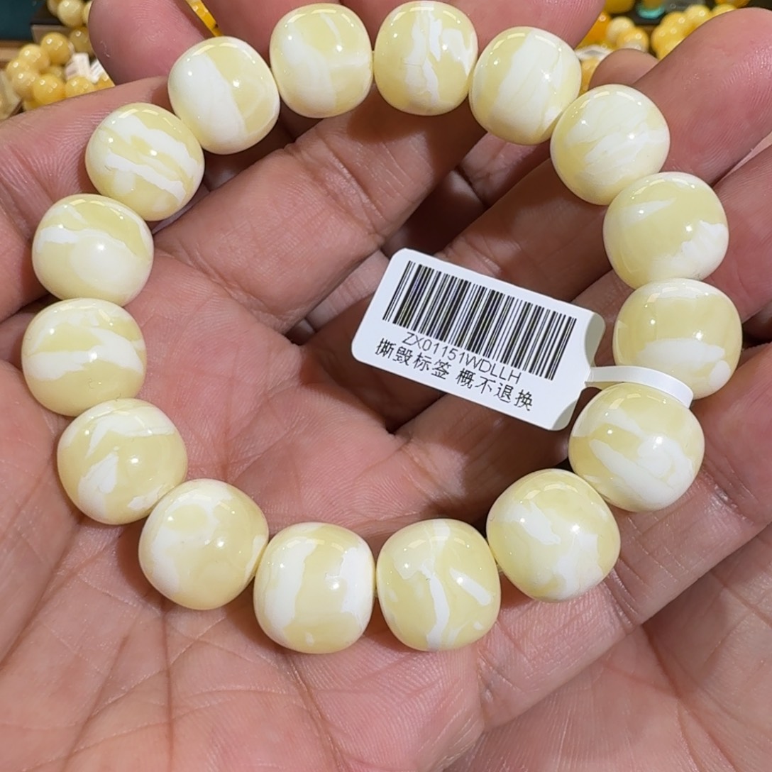 琥珀手链未镶嵌14m焦皮同料瓷白花蜡手串26.3