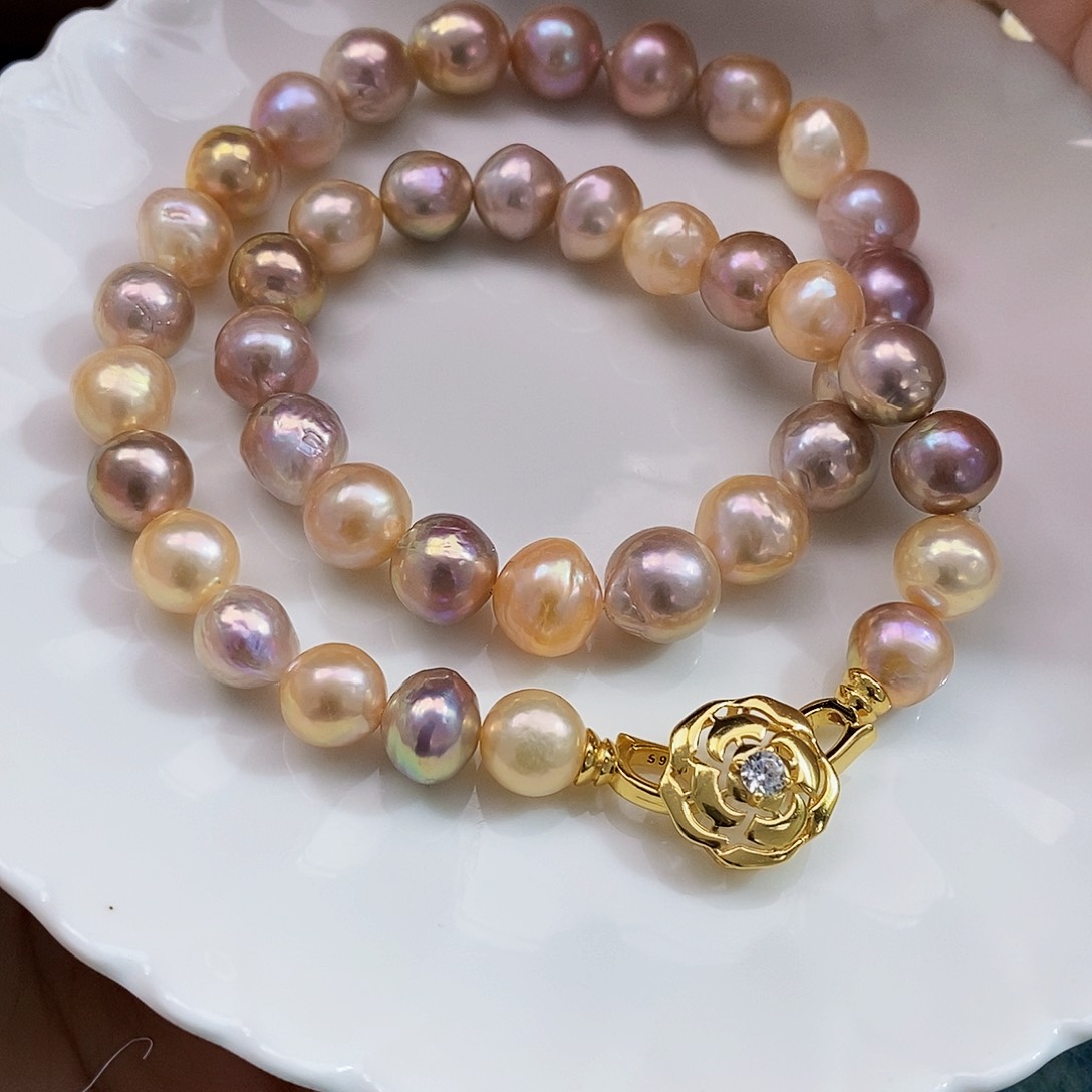 未镶嵌特价稀有炫彩巴项链9-10m m淡水珍珠