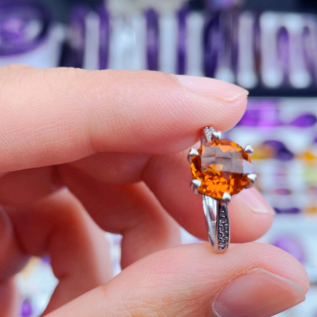 水晶工厂精品定制黄水晶戒指银S925镶嵌