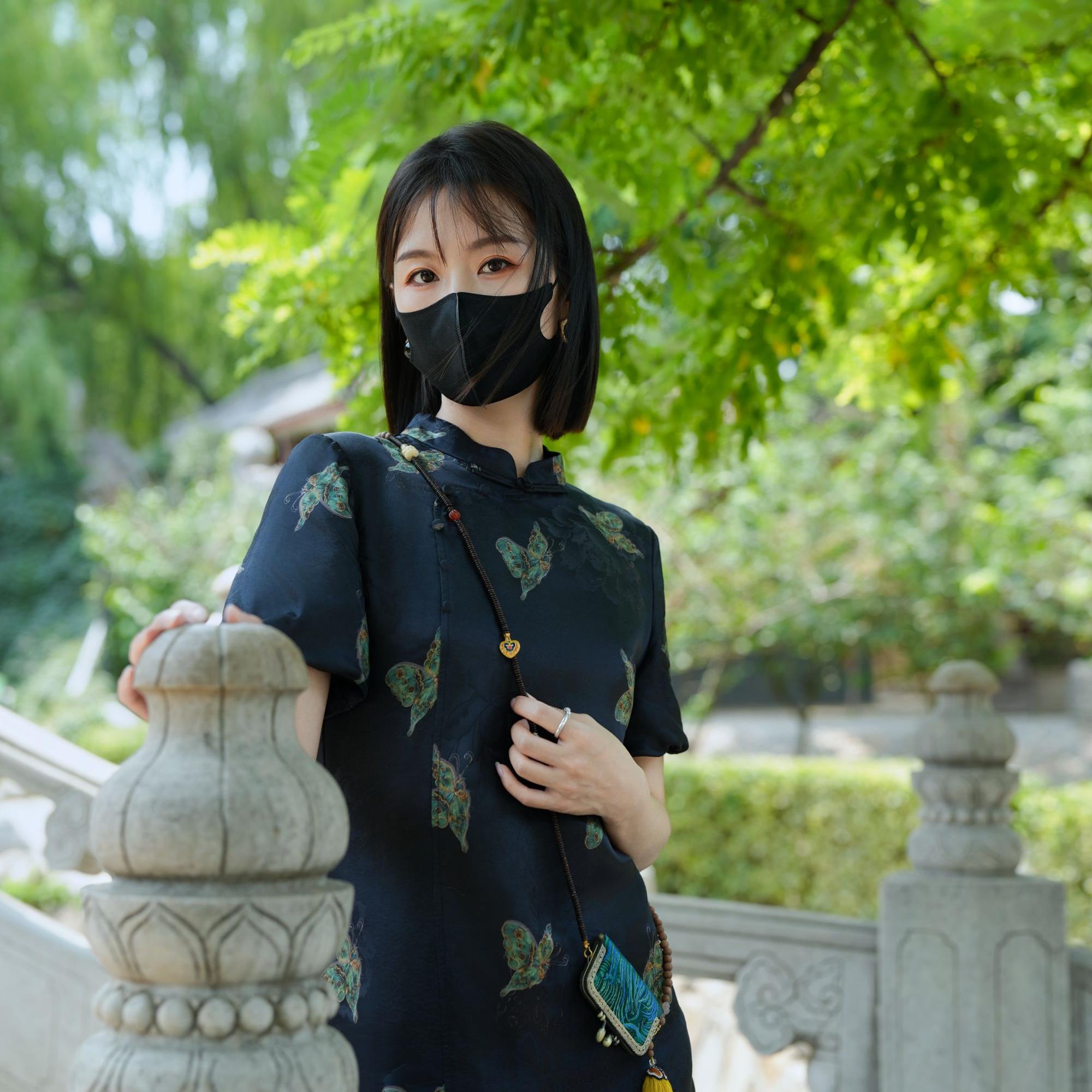 【双旦福利】 新款桑蚕丝花萝印花斜襟盘扣时尚旗袍连衣裙 JX-5127