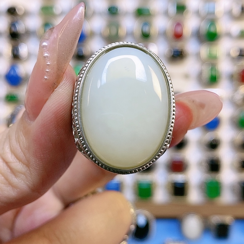 【闪购商品】和田玉戒指银S925镶嵌野*瑰