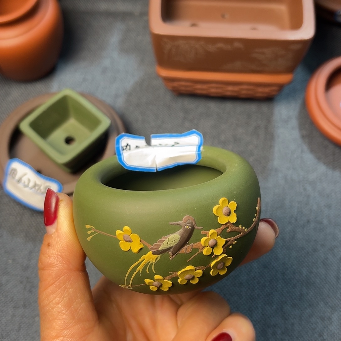 精选紫砂绿泥小圆盆
