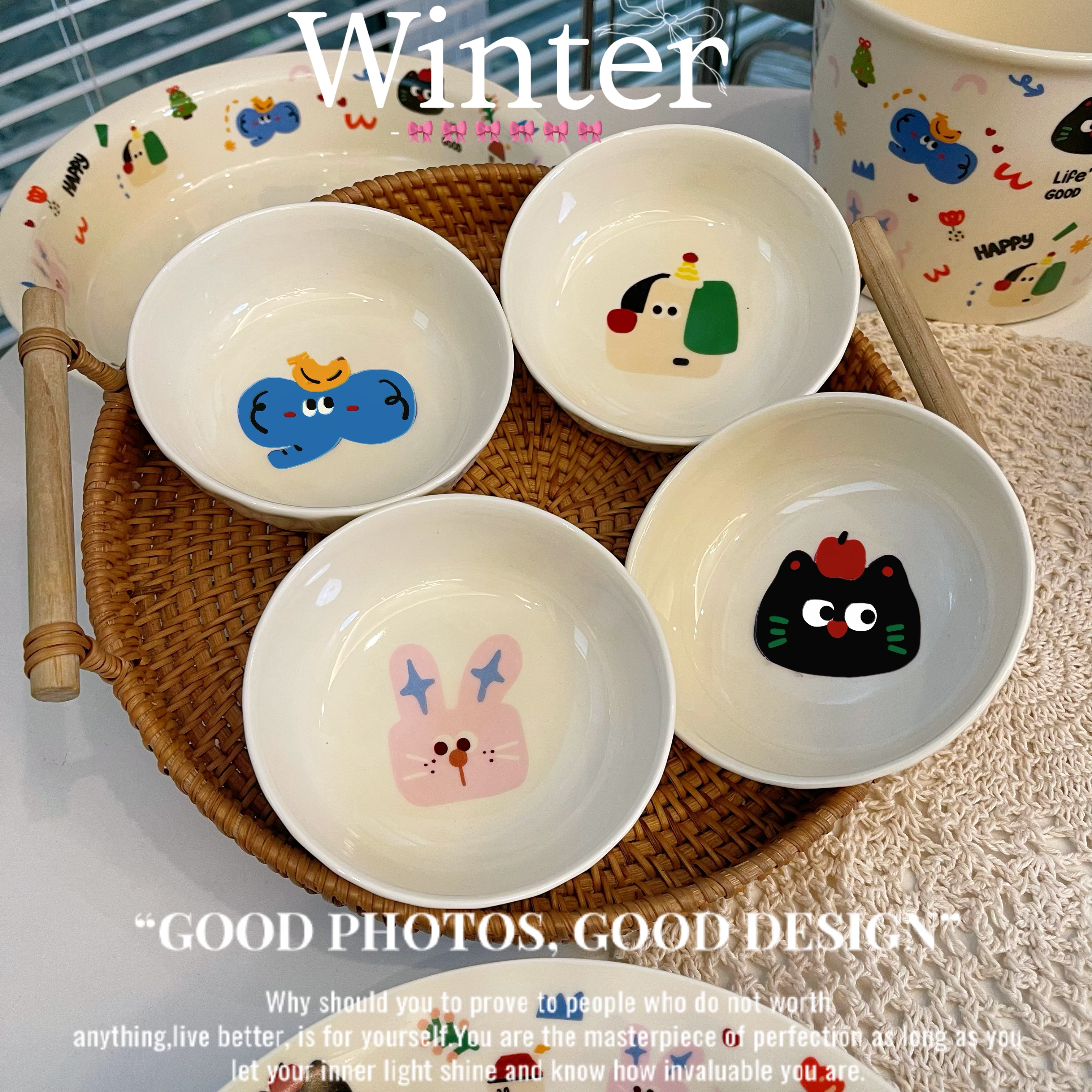 萌宠派对4英寸味碟创意韩式卡通陶瓷餐具家用可爱情侣味碟蘸料碟