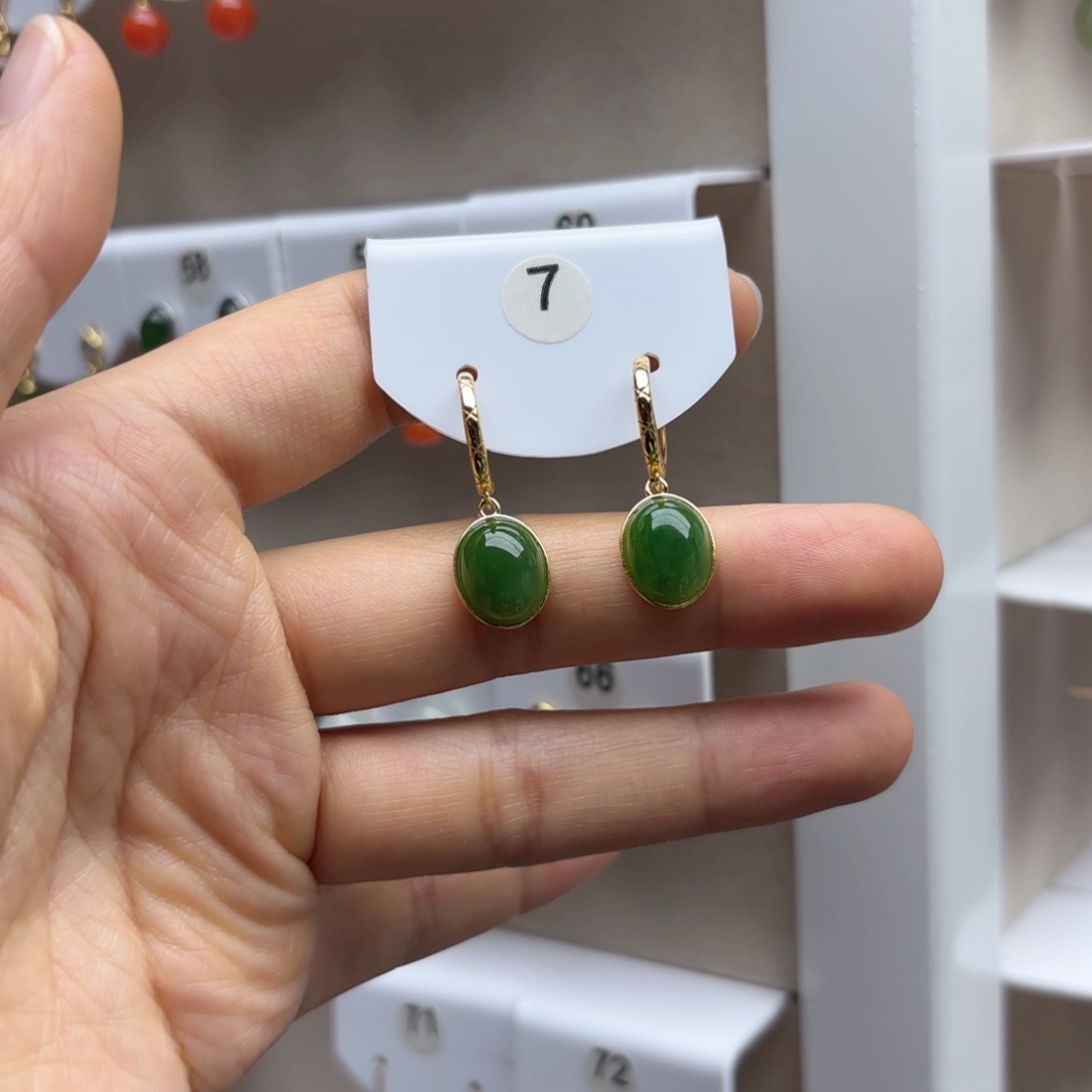 和田玉银S925镶嵌耳饰