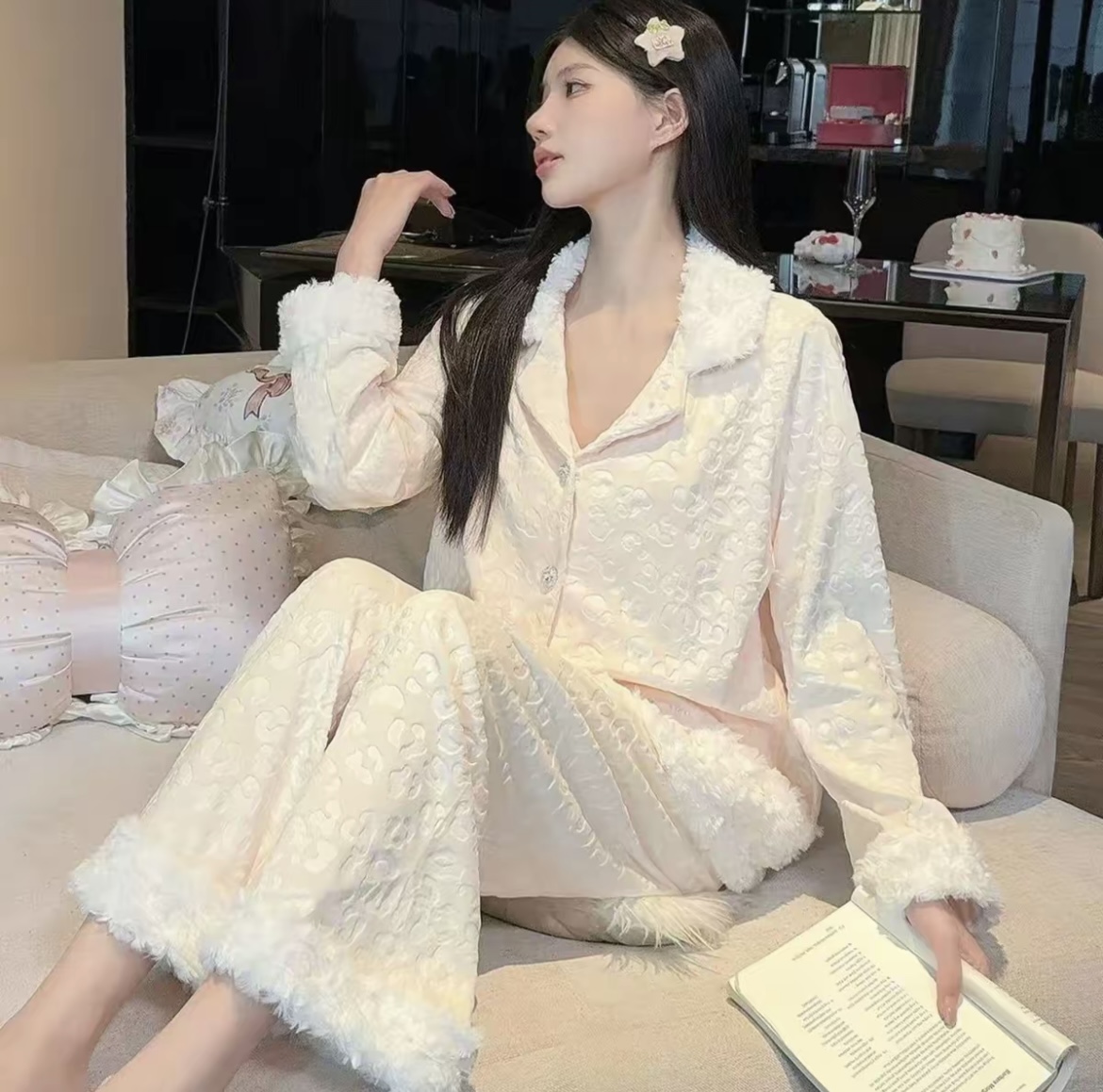 (海岛绒)冬季睡衣女网红爆款秋冬季长袖长裤保暖家居服套装