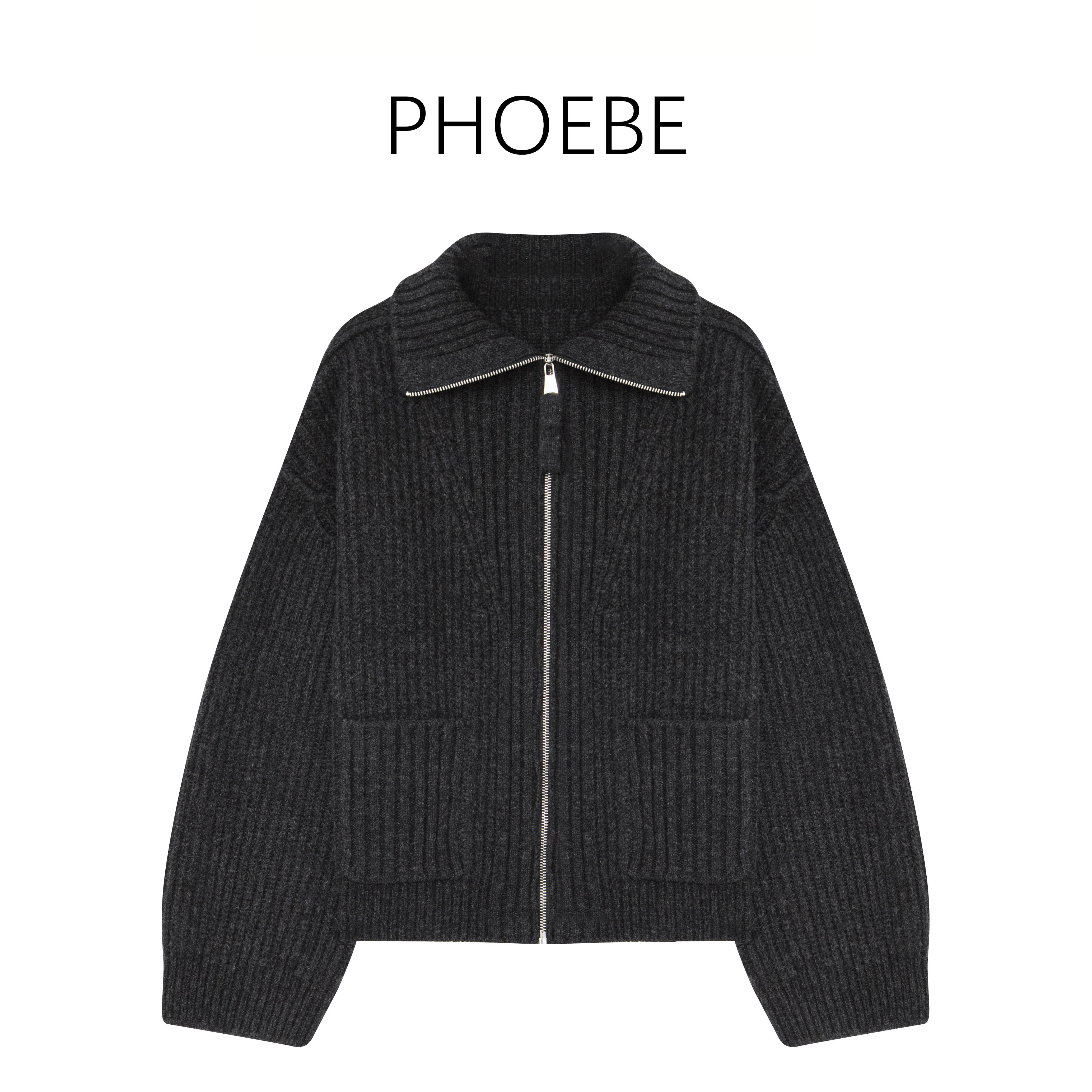 【lemaire毛衣】PHOEBE叶姐 休闲深灰气质立领拉链针织衫HF5100370C