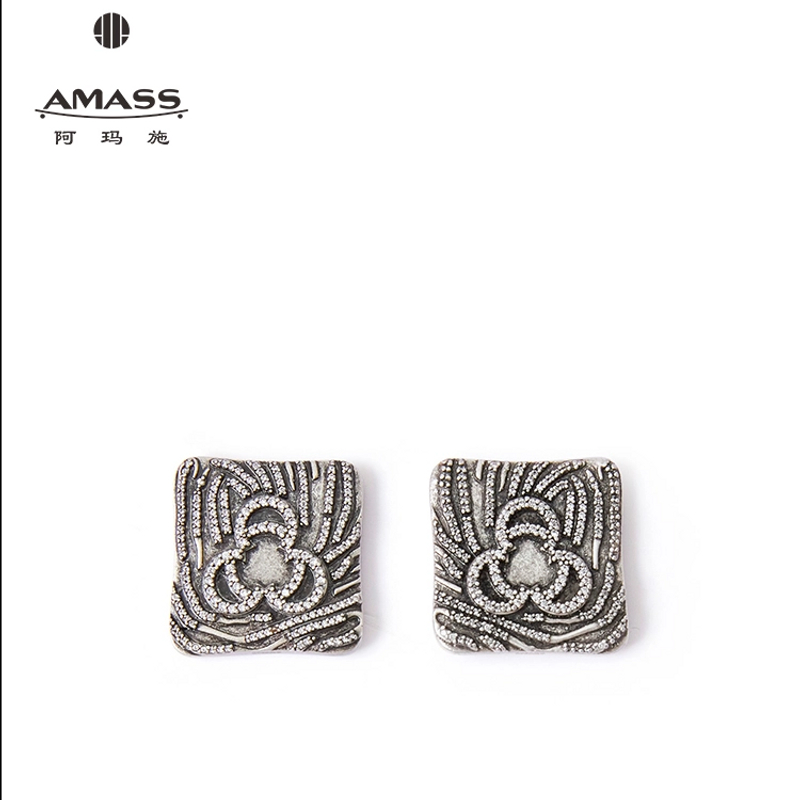 AMASS/阿玛施 铜合金锆石耳饰 设计款生生不息方形耳钉耳饰590066