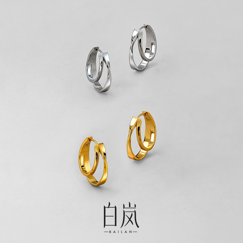 925银耳饰 白岚丝路双圈耳扣女耳环耳饰新款轻奢气质饰品ED4797