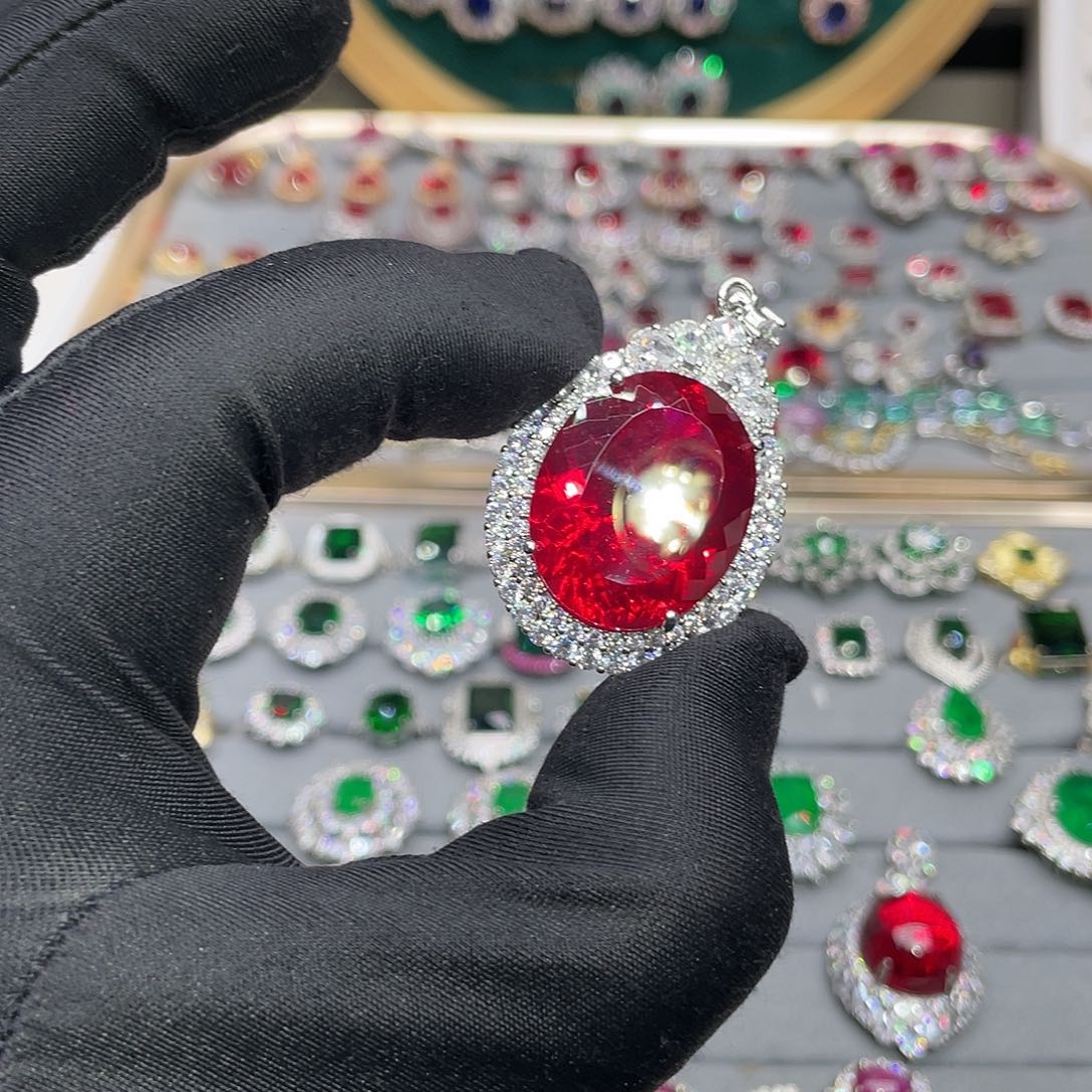 祖母绿戒指银S925镶嵌锵**玉54