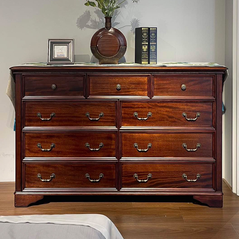 桃花芯木美式全实木九斗柜1.4米卧室床尾储物柜客厅五斗收纳柜