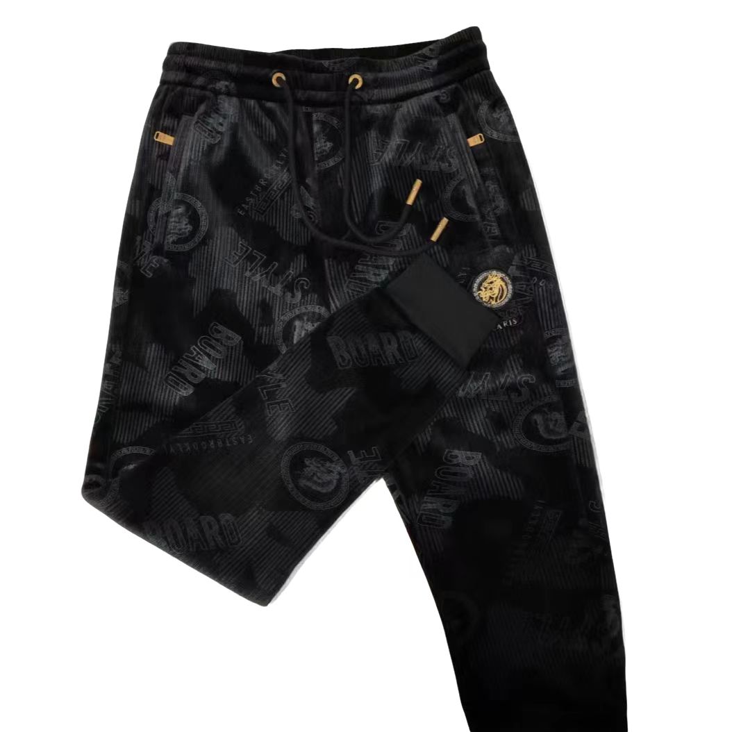 加绒加厚断码捡漏精品欧货时尚百搭印花高弹免打理男士休闲裤