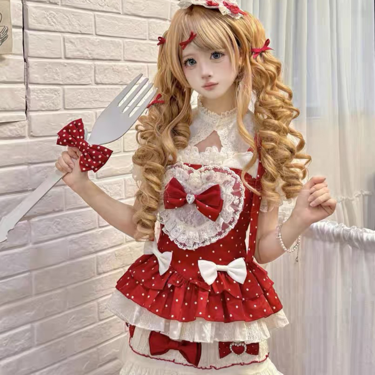 甜心千层结甜美温柔千金感Lolita连衣裙日系日常软妹裙子红色蕾丝