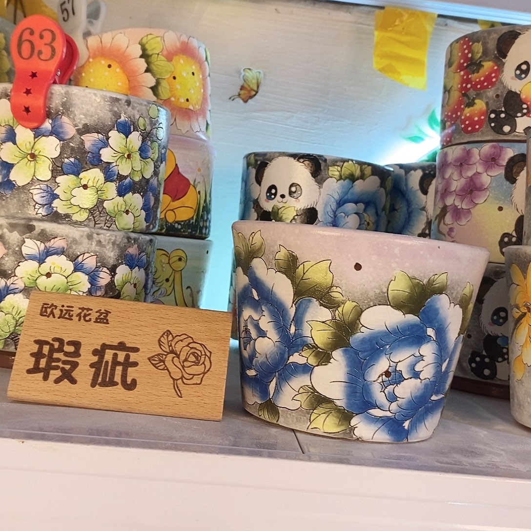 紫砂花盆红陶手绘花盆