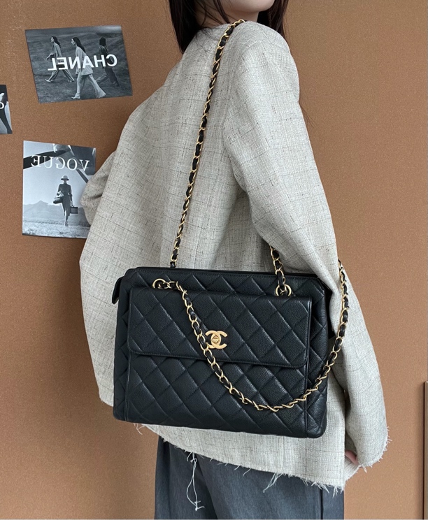 95新 Chanel/香奈儿 2645 Chanel 中古黑金荔枝牛链条奶粉包