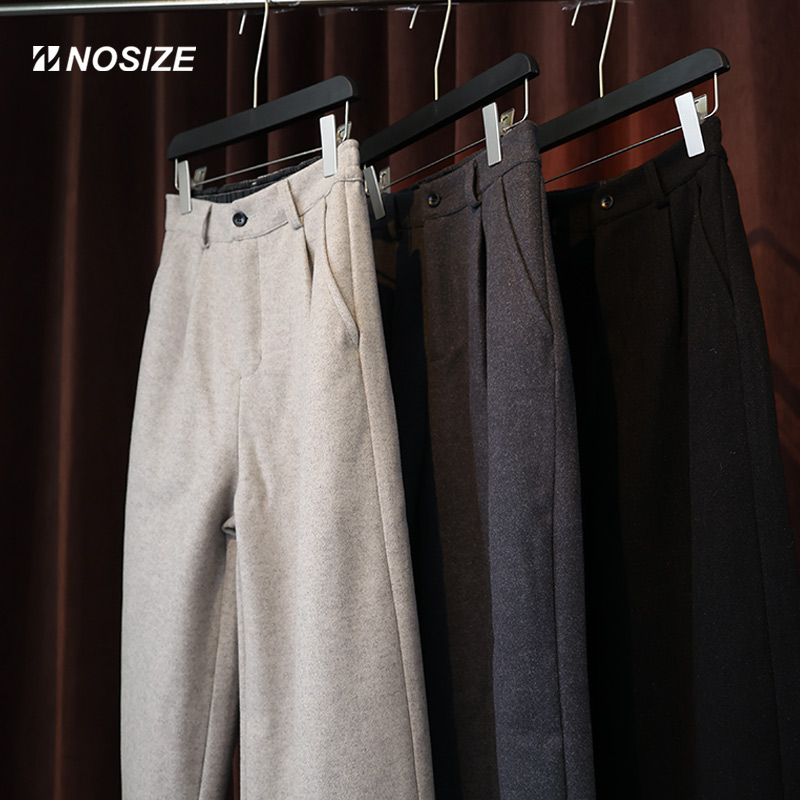 NOSIZE老钱风休闲西裤男加厚冬季直筒宽松毛呢肌理阔腿裤男