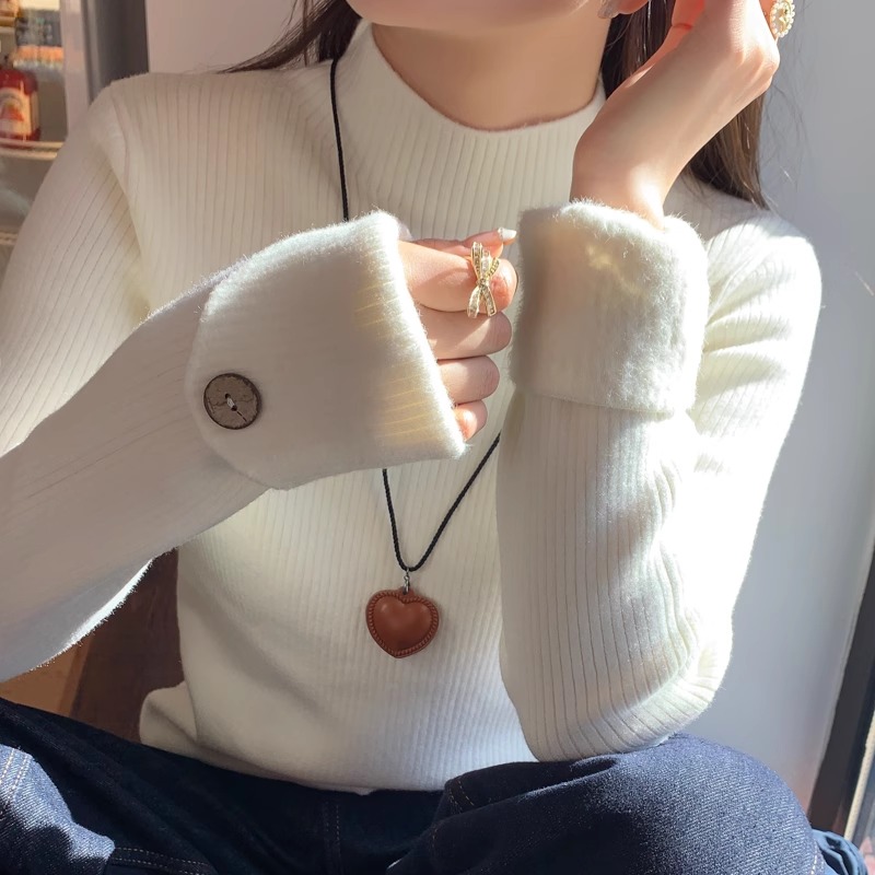 半高领加绒加厚打底衫女内搭秋冬季2025新款中领毛衣针织ZZ-1628