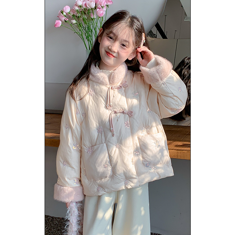女童冬装棉服外套2025新款洋气儿童冬季国风中式羽绒棉衣棉袄7813