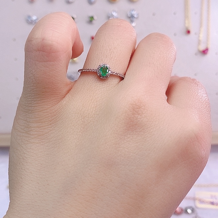 祖母绿戒指银S925镶嵌