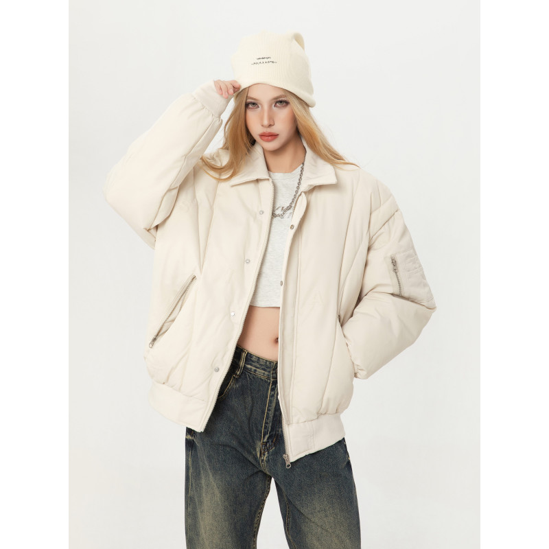 MY693美式复古冬季保暖解构拉链飞行夹克百搭宽松棉服