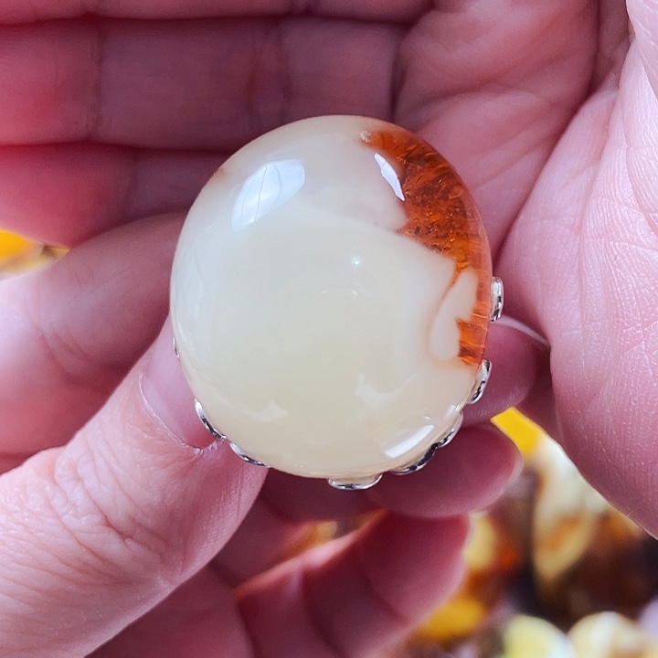 琥珀戒指银S925镶嵌戒指