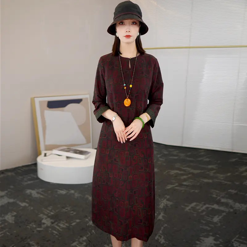 中年妈妈桑蚕丝连衣裙2025夏季新款复古杭州丝绸高端香云纱女裙