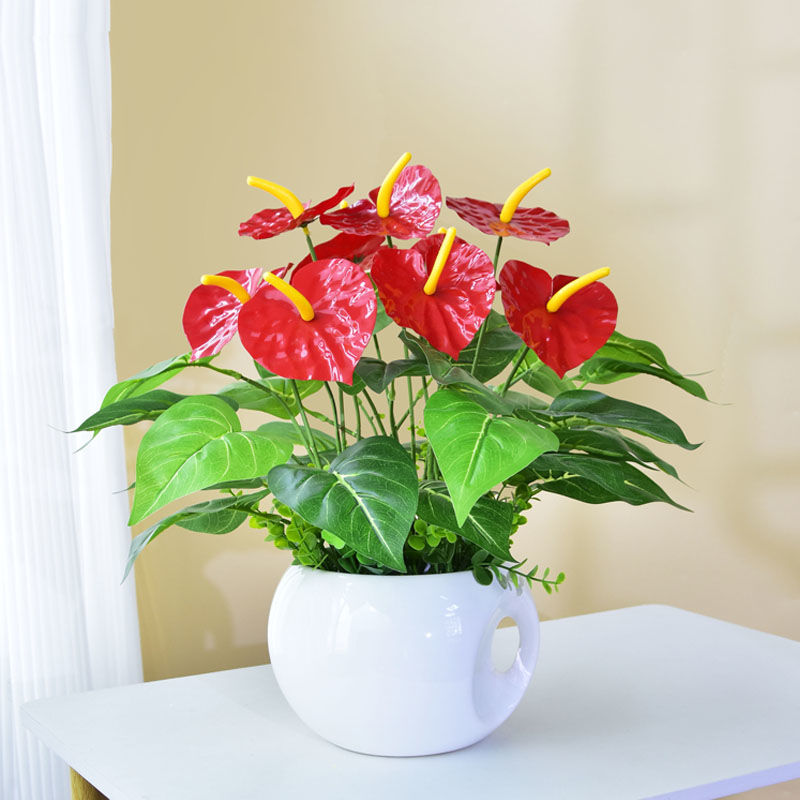 仿真花绿植红掌花假花客厅装饰绿色植物餐桌假花办公室小盆栽摆设