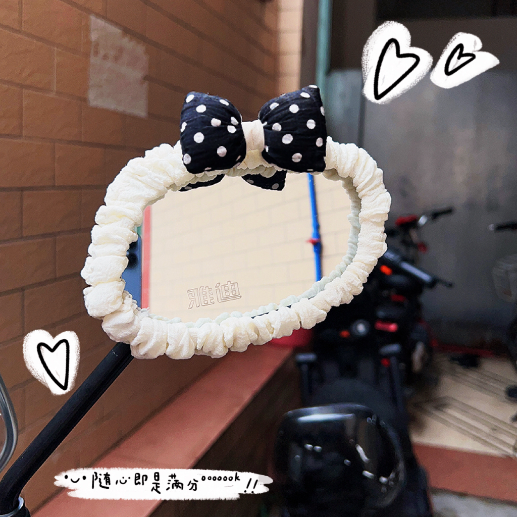 波点蝴蝶结电动车后视镜套装饰摩托车三轮电瓶车改造通用可爱公仔