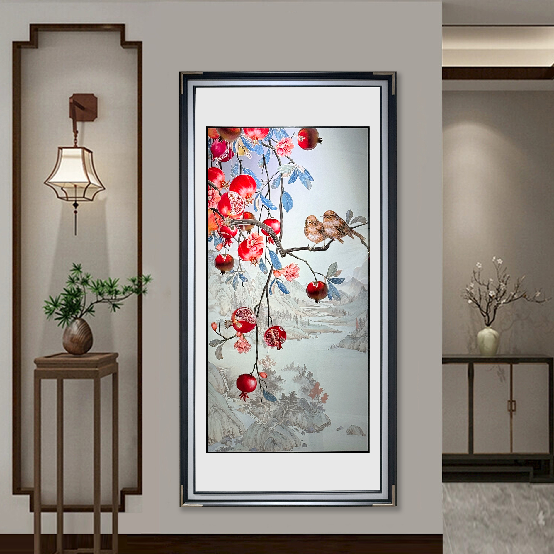 手工铜版画《福、荷花、石榴》题材