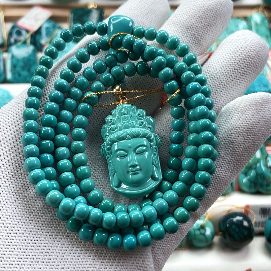 绿松石18K金镶嵌车挂