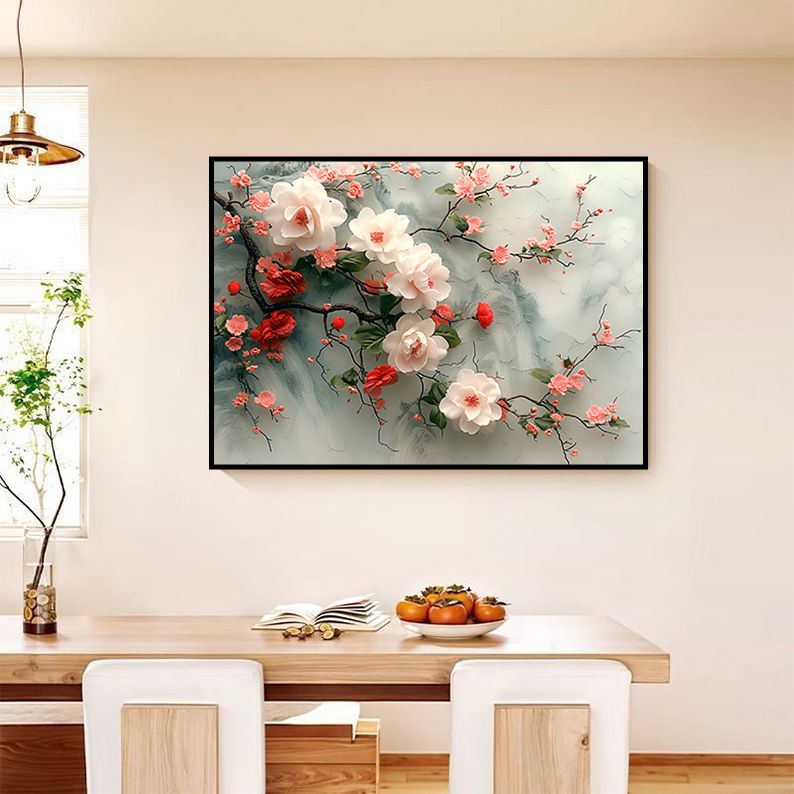 FL10花卉餐厅装饰画饭厅新中式餐厅挂画横幅餐桌墙面壁画