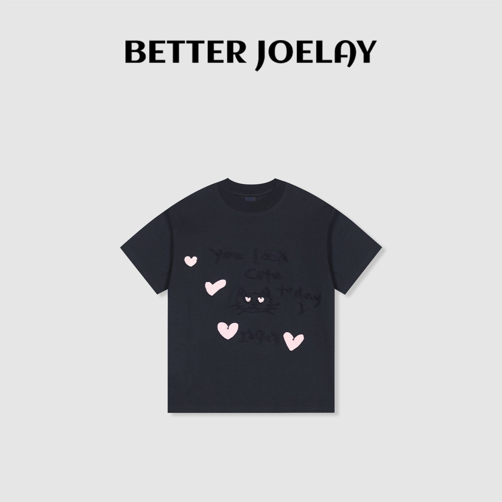 BETTER JOELAY-中版【心动小猫】时尚百搭宽松T恤短袖可爱KH3359