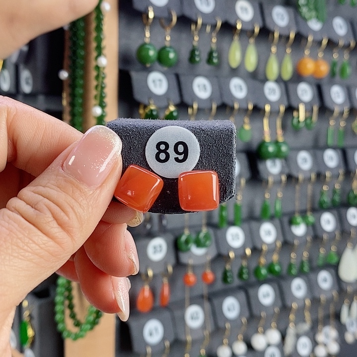 南红玛瑙耳饰18K金镶嵌