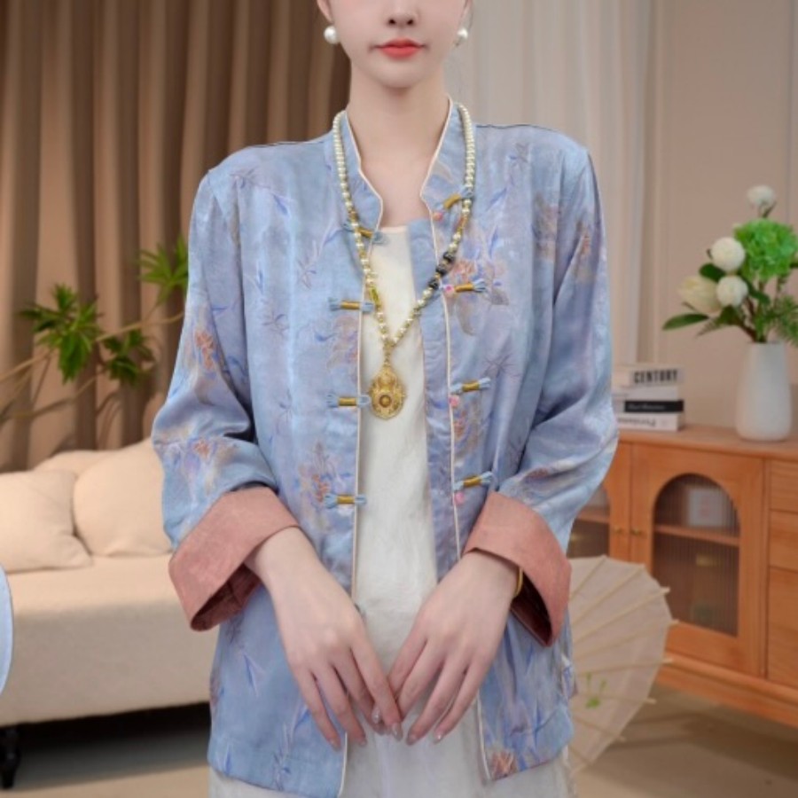 【古韵】新中式提花上衣国风女休闲薄外套气质开衫2025C8163-倩倩