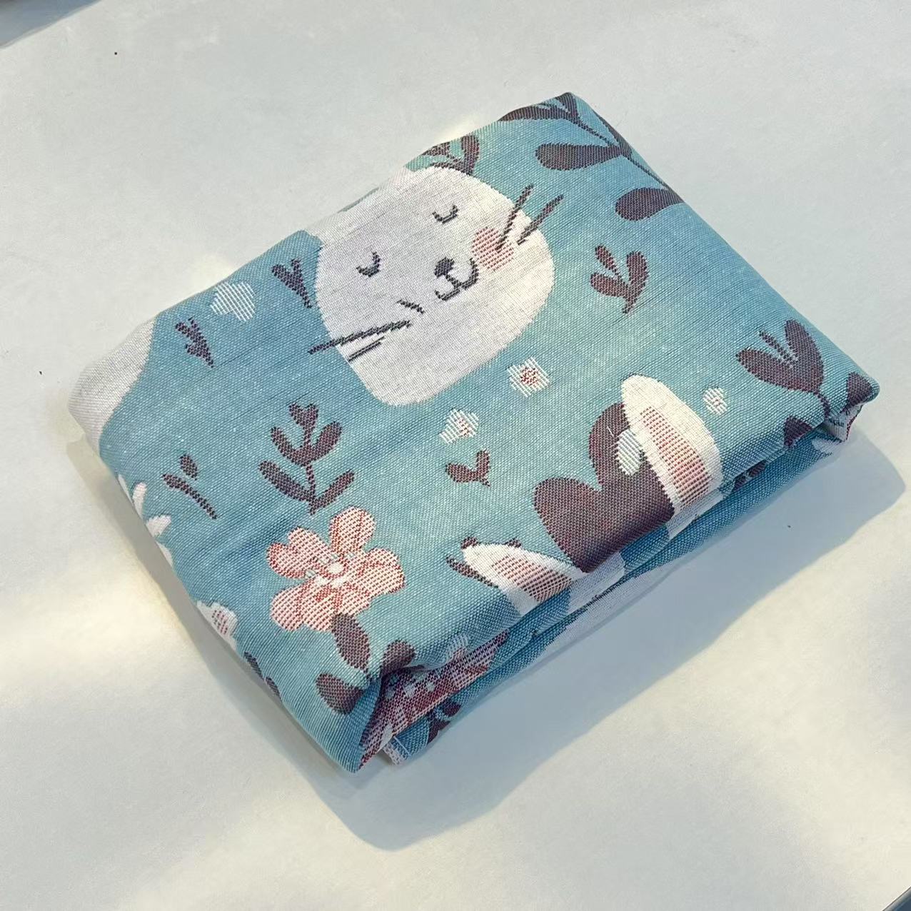 【枕巾】多层加厚枕巾一对装52*75cm 蓝色小兔