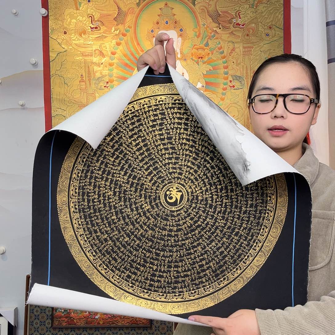 装裱画纯手绘唐卡50厘米左右六字真言